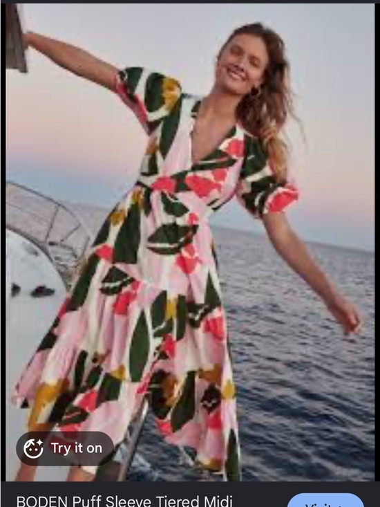 Boden Dresses & Skirts - Boden Puff Sleeve Tiered Midi Dress Size 10 Pink Floral Cotton V Neck